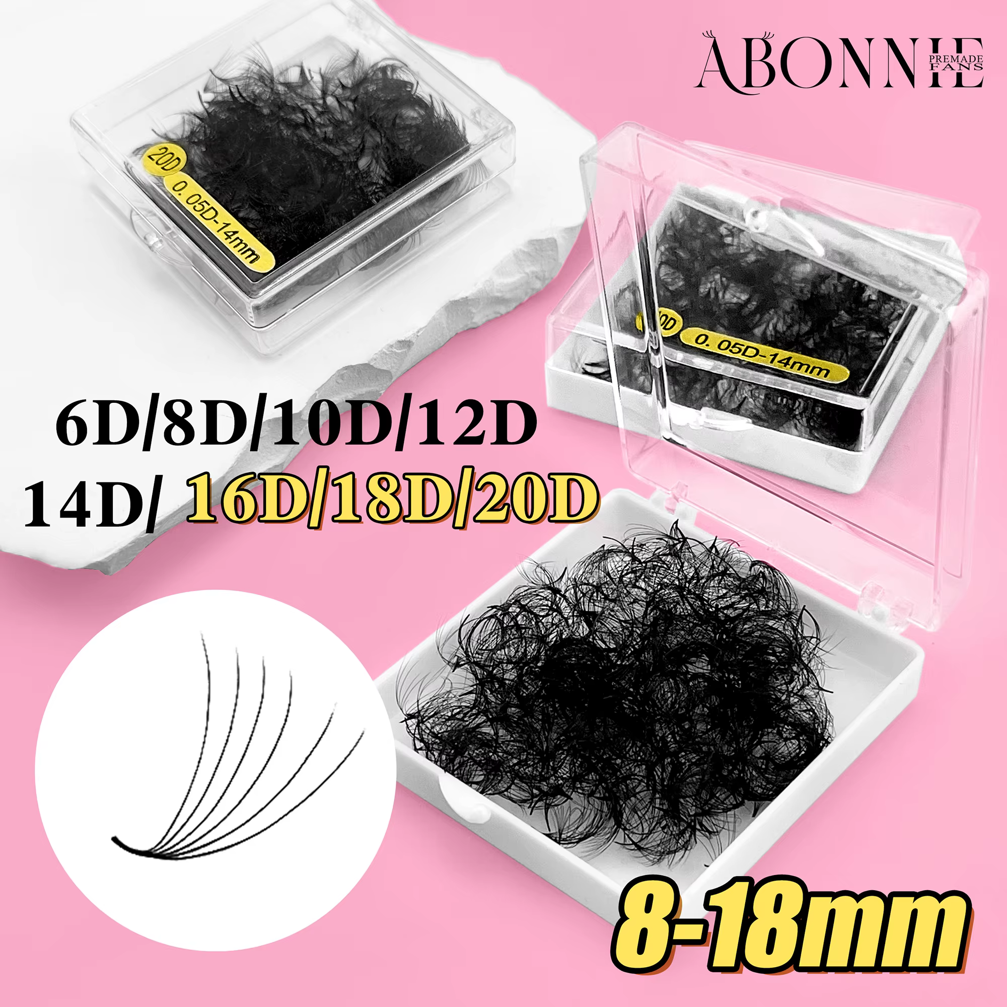 ABONNIE ample 8D-20D Base pointue tige courte préfabriquée ventilateurs de Volume russe Faux vison E