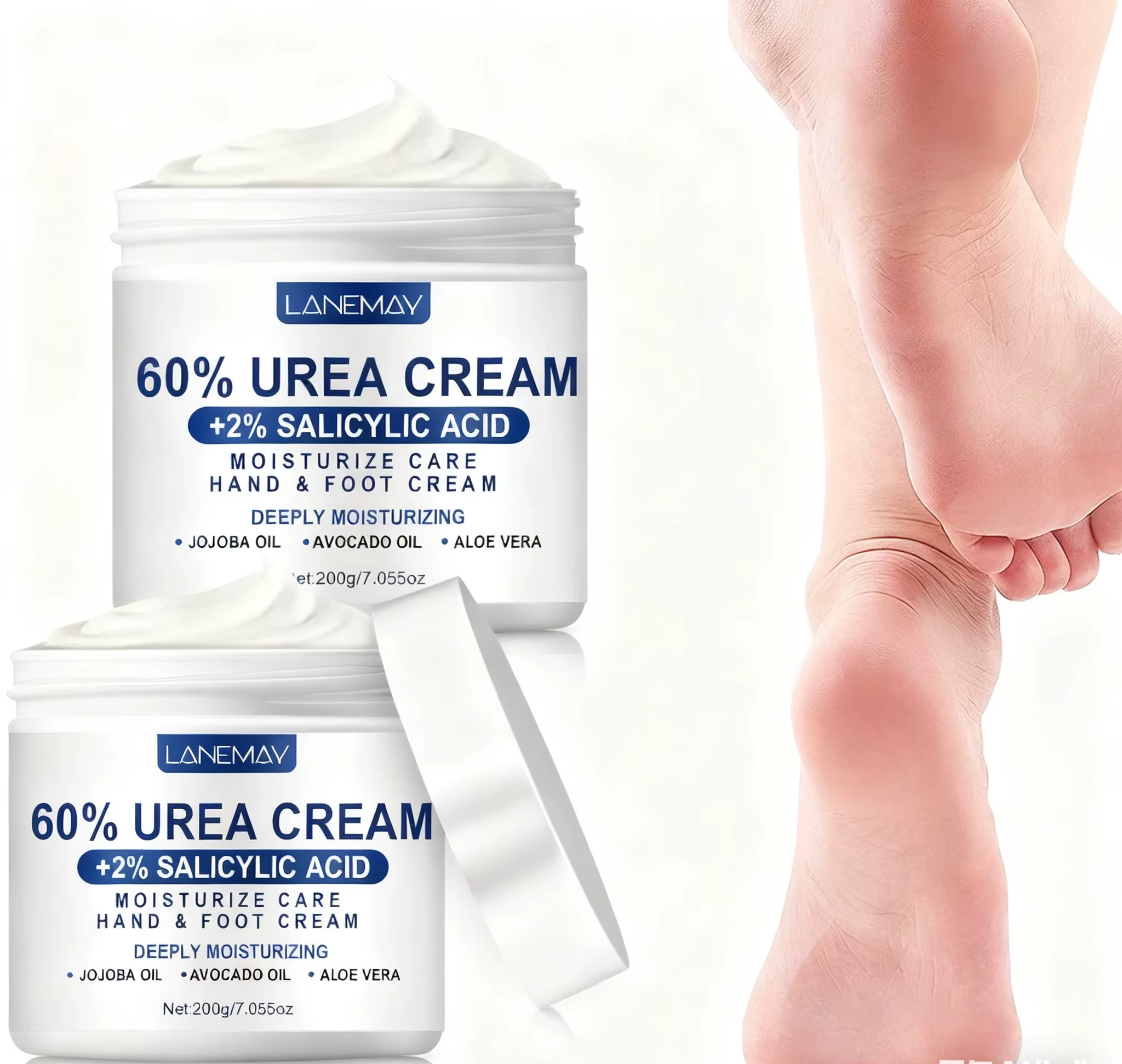 2 pièces 60% crème d'urée pour les mains et les pieds, adaptée aux mains et aux pieds secs, crème hy
