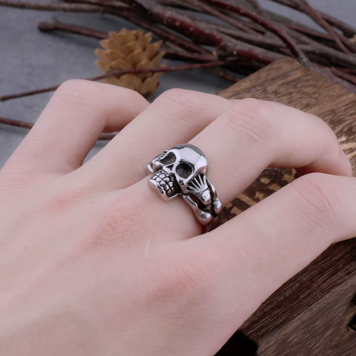 Bague gothique avec tête de mort pour hommes, rétro Rock Index, Hip Hop, Biker Street, bijoux simple