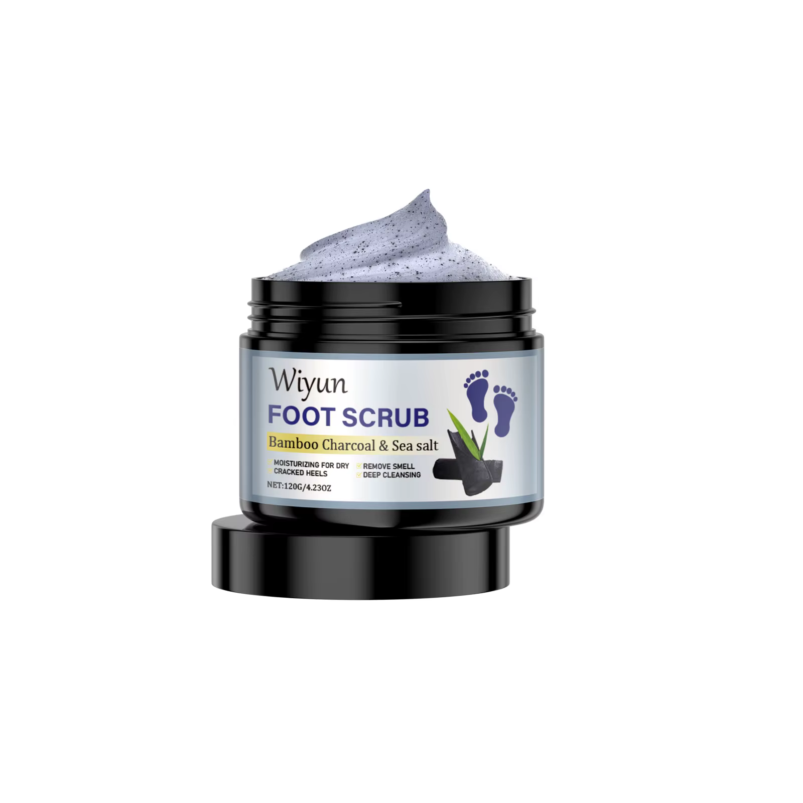 Gommage exfoliant pour les pieds au charbon de bambou, sel de mer, élimination des peaux mortes, ado
