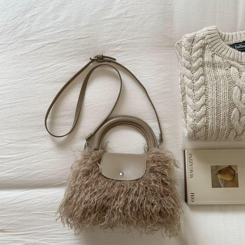 Sac à main en peluche douce pour femmes, pochette de styliste en fausse fourrure moelleuse, petit fo