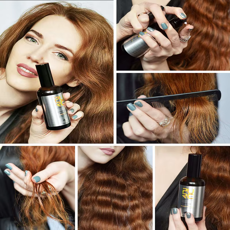 PURC – huile d'argan marocaine, traitement lissant pour cheveux, réparation des frisottis endommagés