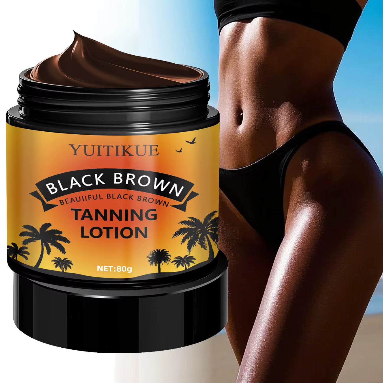 YUITIKUE Lotion Bronzante Marron Noir - Bronzage Sans Sol, Couleur Naturelle Rapide, Hydratante et S