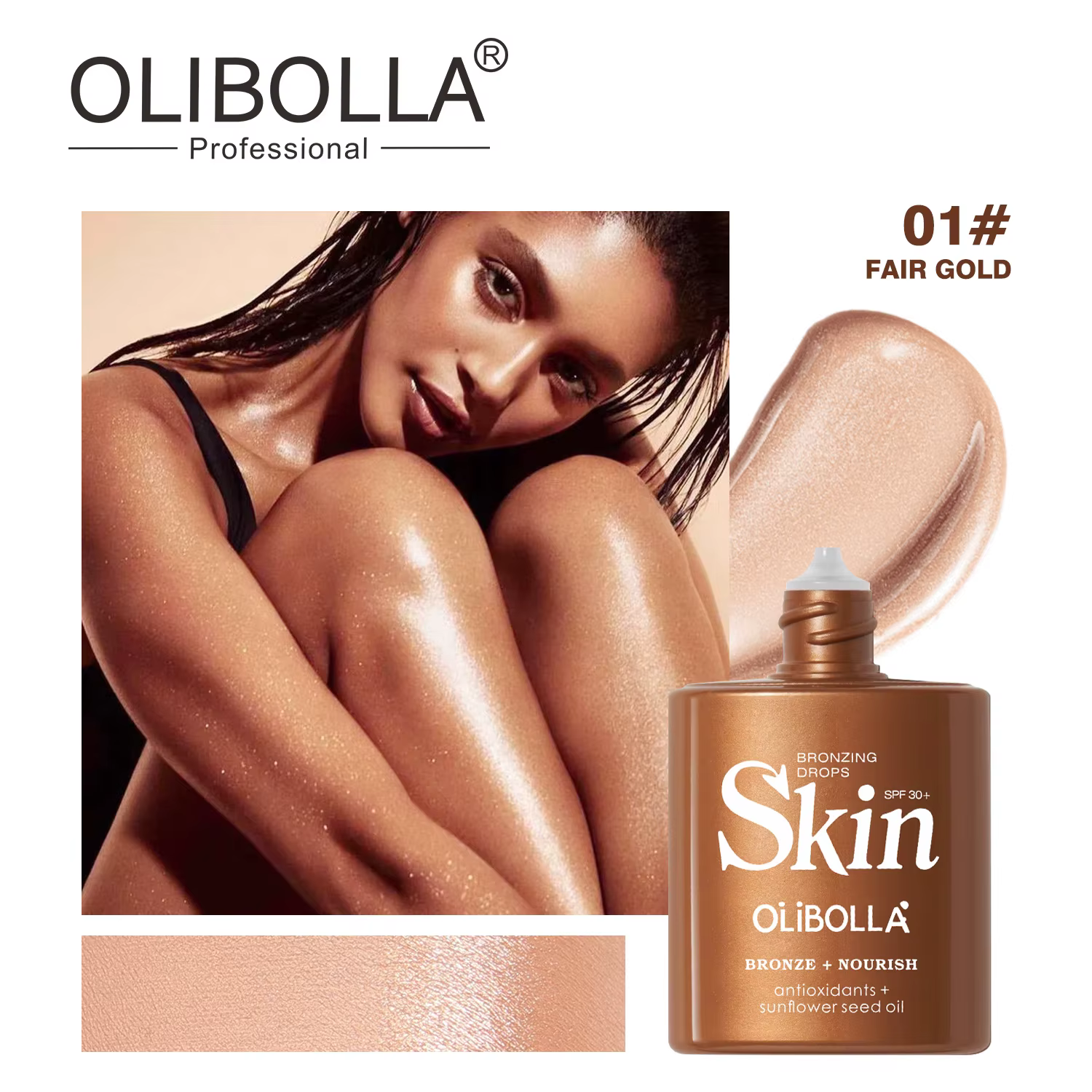 Liquide bronzant corporel quatre couleurs, illuminateur liquide, crème de contouring longue tenue, r
