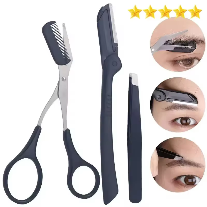 1/3 pièces pince à sourcils en acier inoxydable peigne ciseaux tondeuse à sourcils outil de coupe de