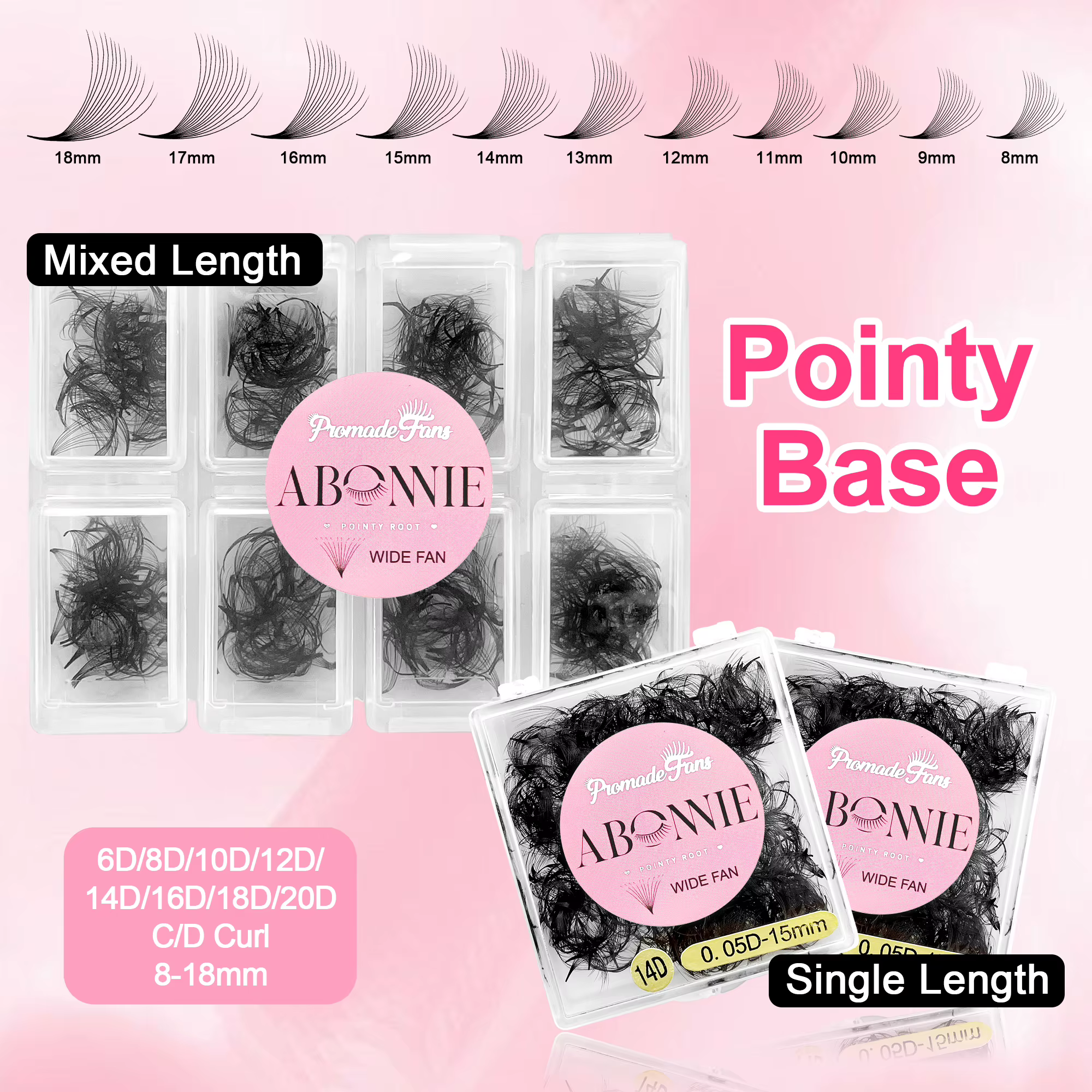 ABONNIE ample 8D-20D Base pointue tige courte préfabriquée ventilateurs de Volume russe Faux vison E