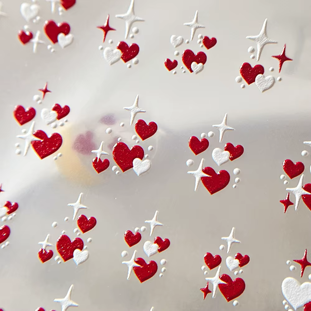 3D saint valentin amour coeur Nail Art autocollant rouge blanc croix étoiles auto-adhésif ongles déc