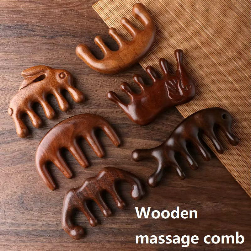 Nouveau Massage en bois masseur peigne cuir chevelu tête huile masseur cuir chevelu cheveux peigne o