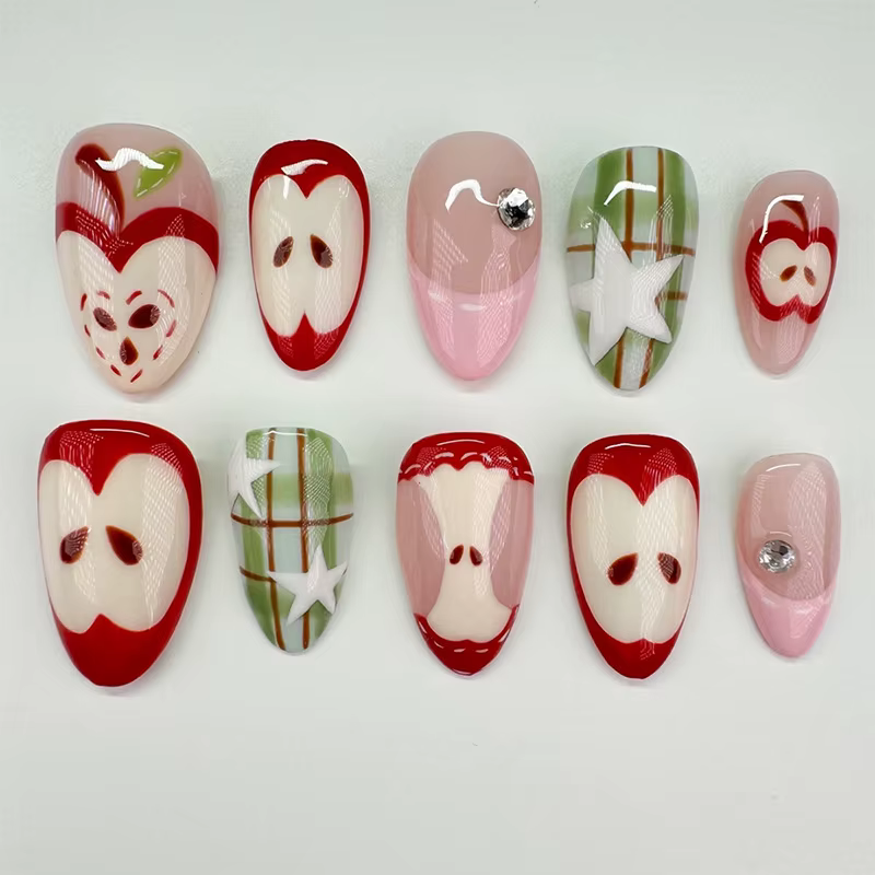 24 faux ongles en amande mi-longs à presser avec motif fleur insecte, couverture complète, réutilisa