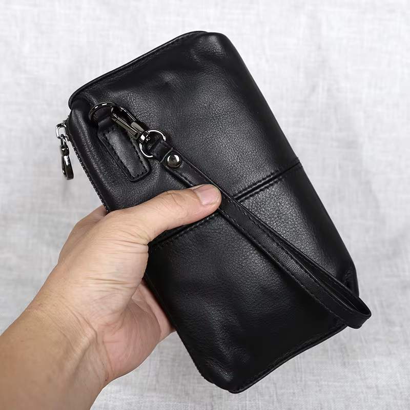 Sac à main en cuir véritable pour hommes, en cuir souple, rétro décontracté, première couche en peau