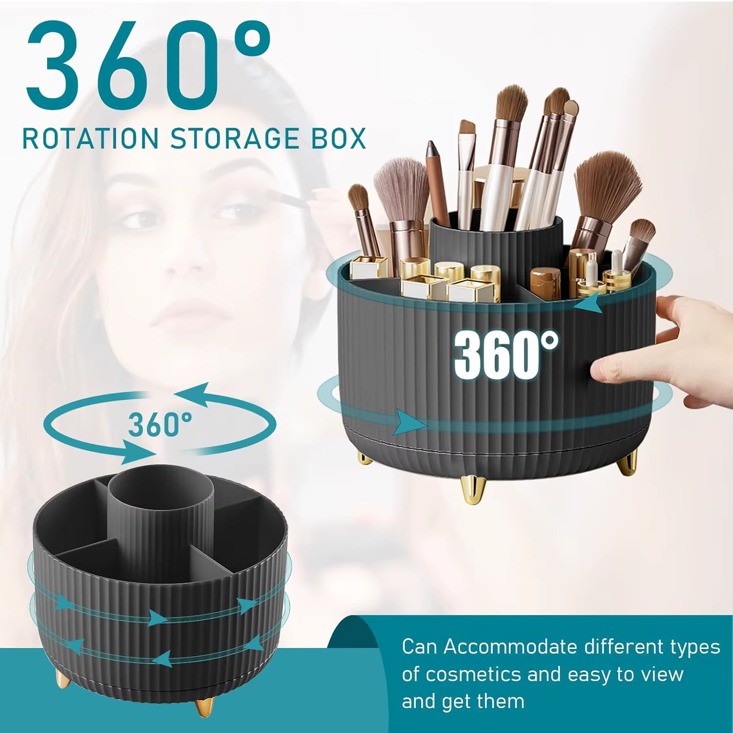 Organisateur de porte-brosse de maquillage 5 emplacements 360 °   Organisateurs rotatifs de stockage