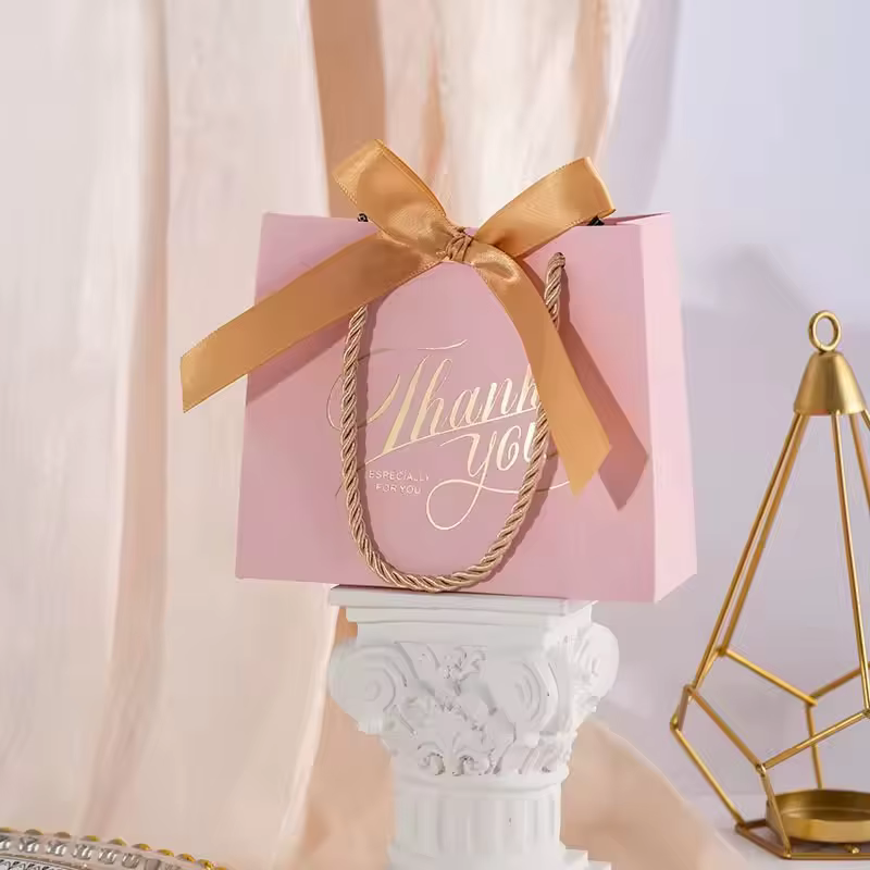 Sacs cadeaux de remerciement avec poignées, Mini sac à main rose avec ruban à nœud, sac de cadeaux d