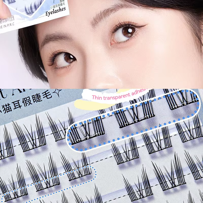 Faux cils sans colle – Série animale, boucles et volume naturels, bande fine segmentée pour une appl