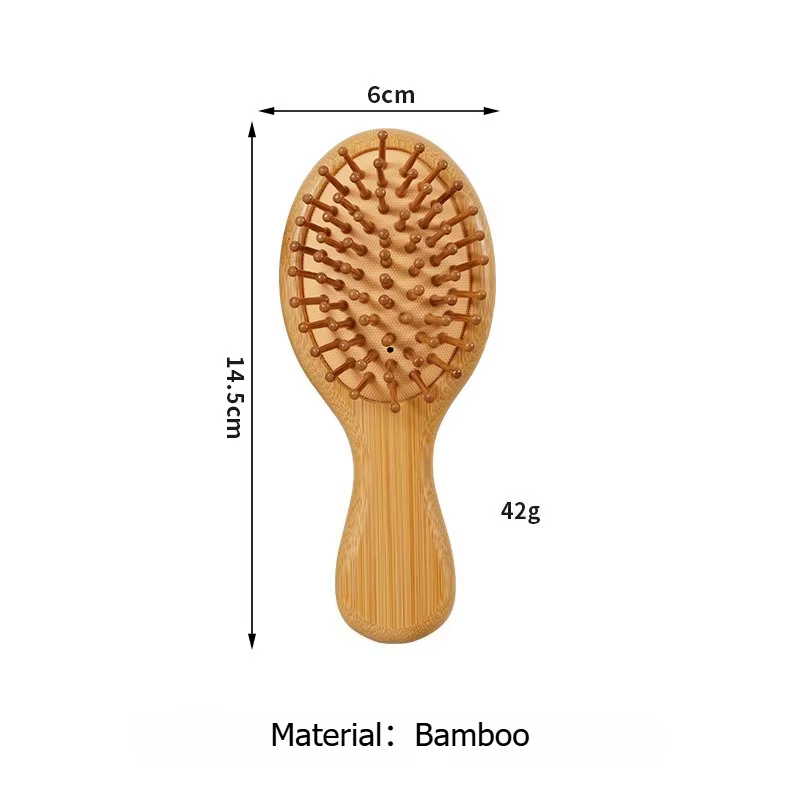 Brosse à cheveux en bambou avec coussin d'air et picots massants, peigne à dents larges pour démêler