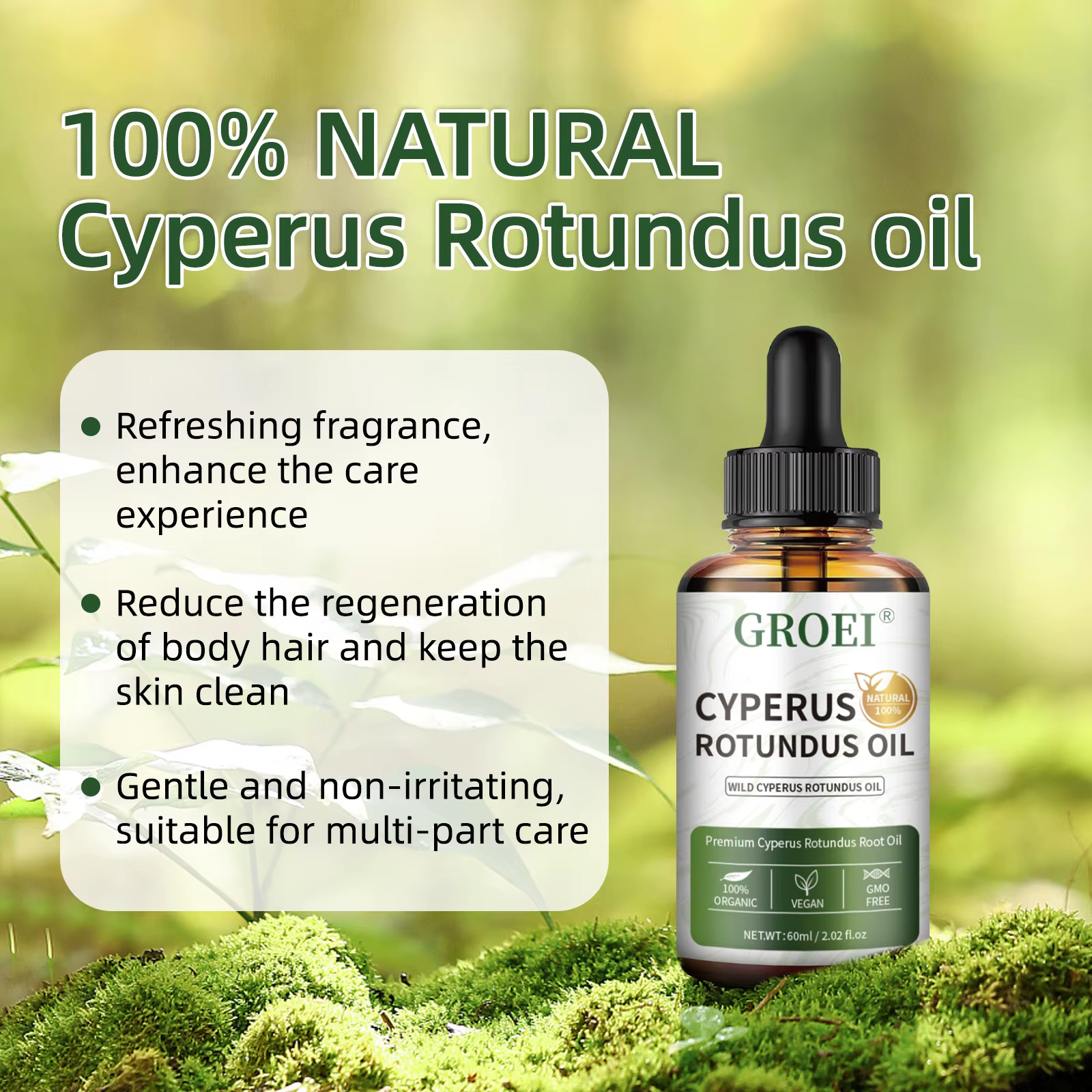 Huile de Cyperus Rotundus biologique naturelle, 60ml, pour la réduction de la croissance des cheveux