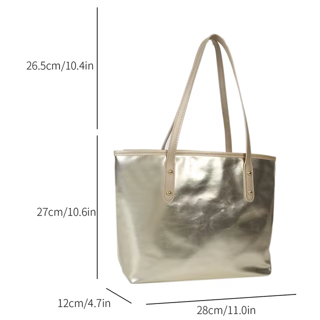 Sac à Main de Luxe de Styliste pour Femme, Grand Fourre-Tout en Argent et Or, à Poignée Simple, Soli