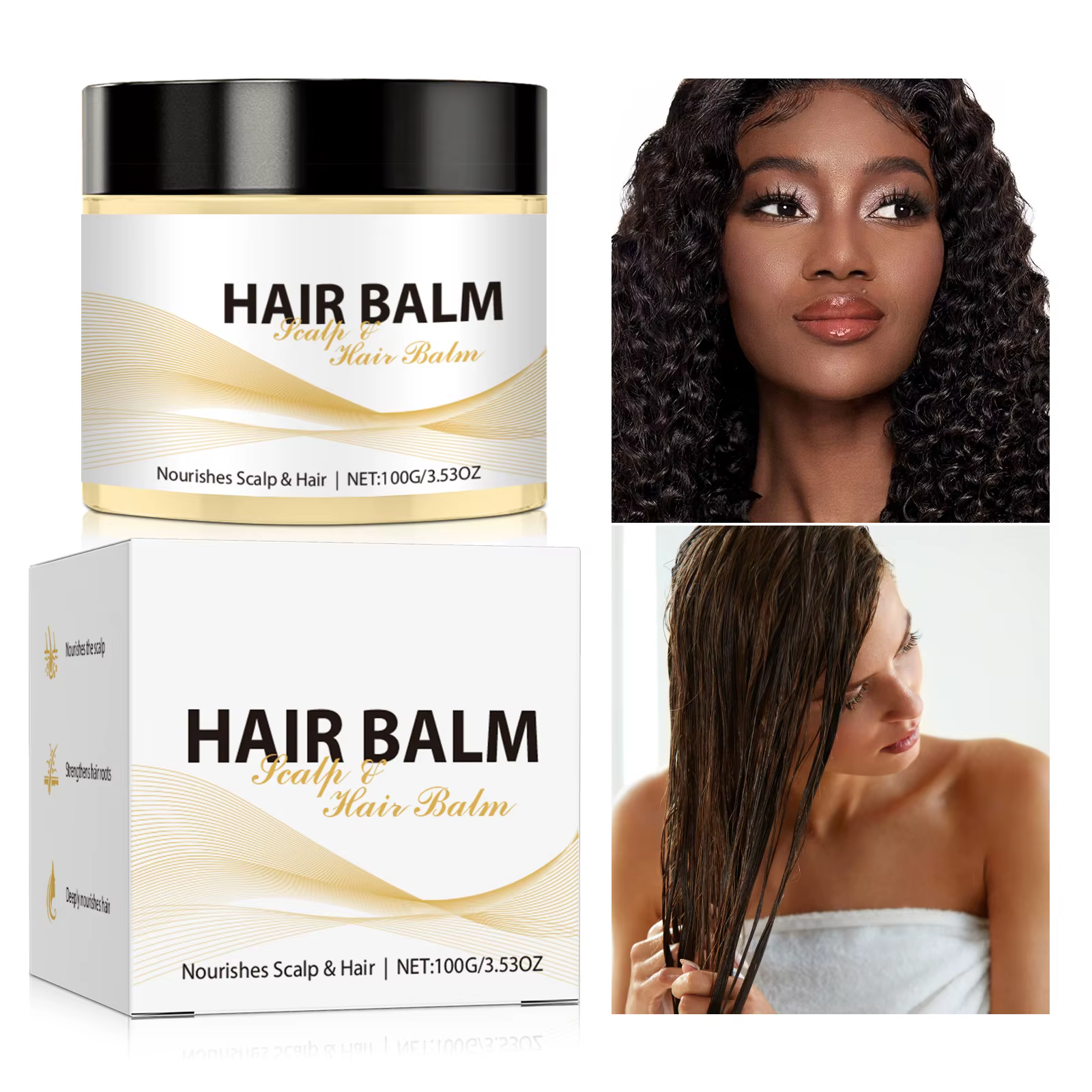 Baume capillaire pour cuir chevelu, 100g, nourrit, renforce les racines des cheveux, réduit les fris