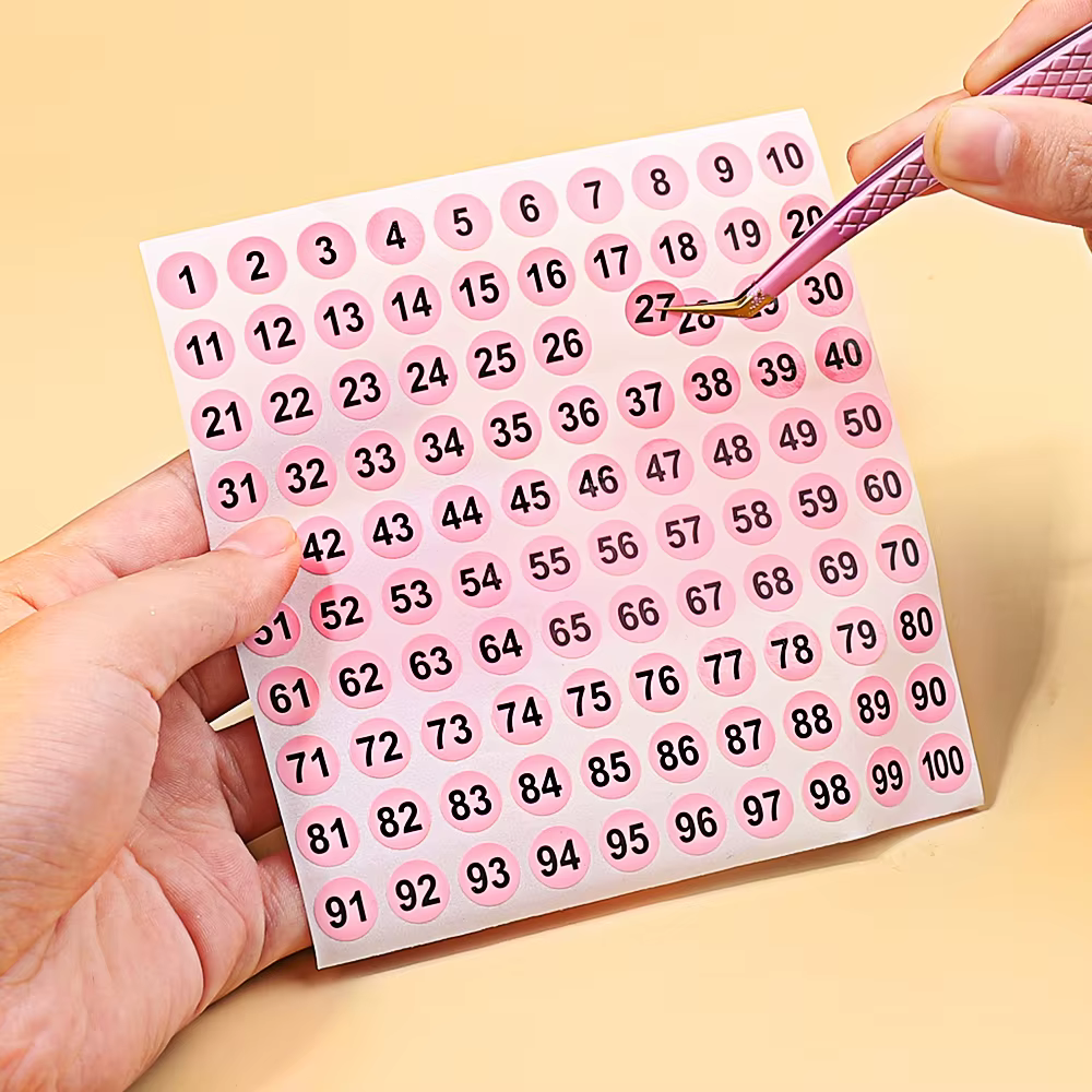 Étiquette autocollante numéro rose étanche pour vernis à ongles, marquage de vernis Gel de couleur, 