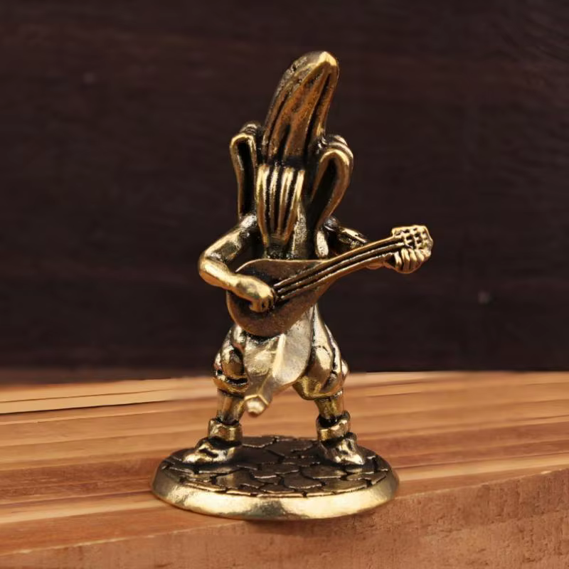 Figurine de joueur de guitare banane en laiton, Vintage, faite à la main, banane de samouraï pour ho