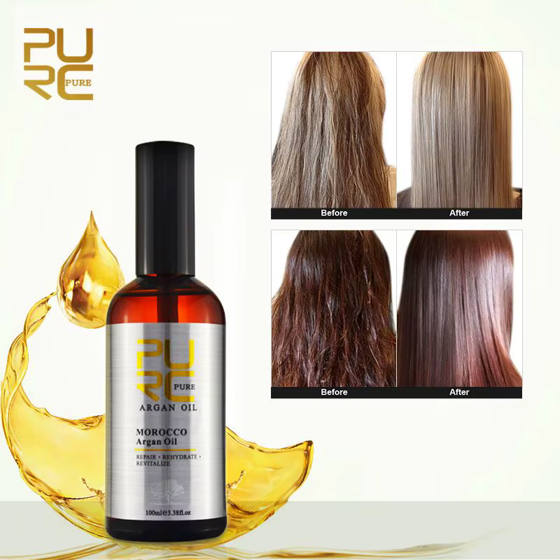 PURC – huile d'argan marocaine, traitement lissant pour cheveux, réparation des frisottis endommagés