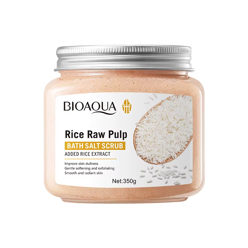 BIOAOUA gommage au sel de bain en pulpe de riz gommage corporel exfoliant doux pour peau douce et li