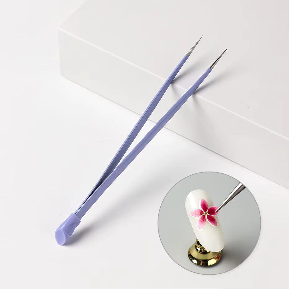 Pincettes à ongles violettes Double face, tête de pressage en Silicone, autocollants, outils de manu