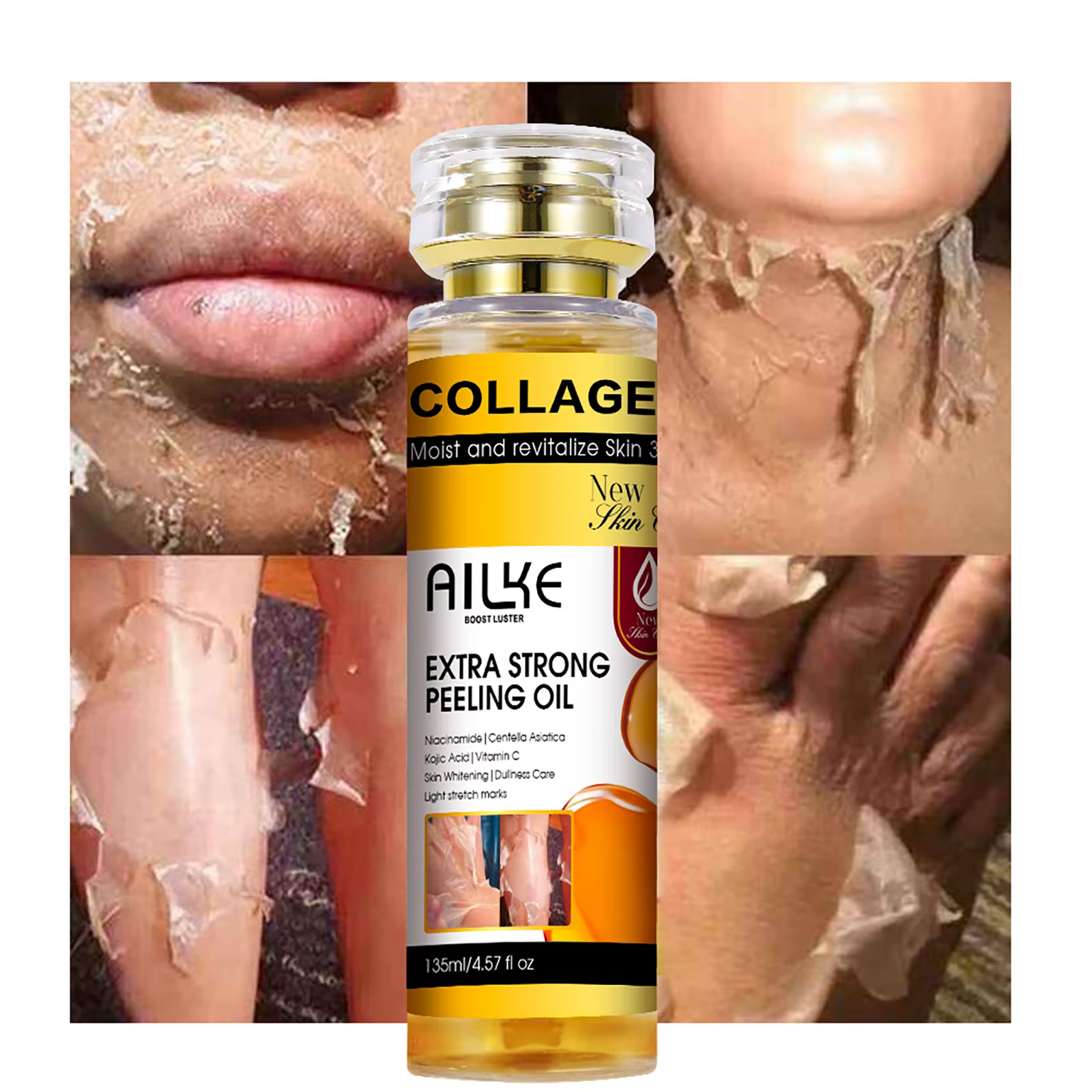AILKE Huile peeling extra forte au collagène, peau blanchissante, solution exfoliante pour le visage