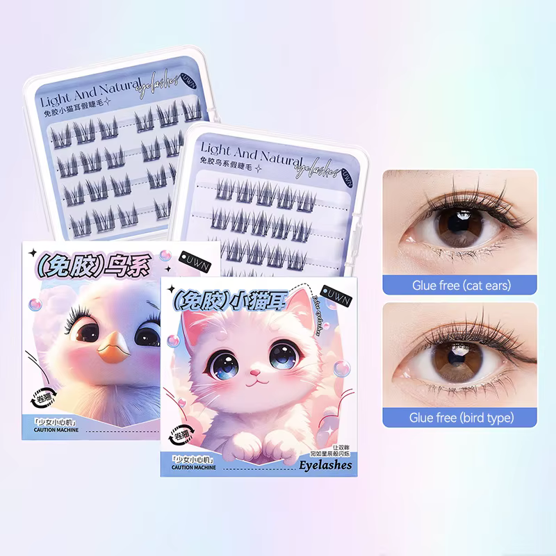 Faux cils sans colle – Série animale, boucles et volume naturels, bande fine segmentée pour une appl