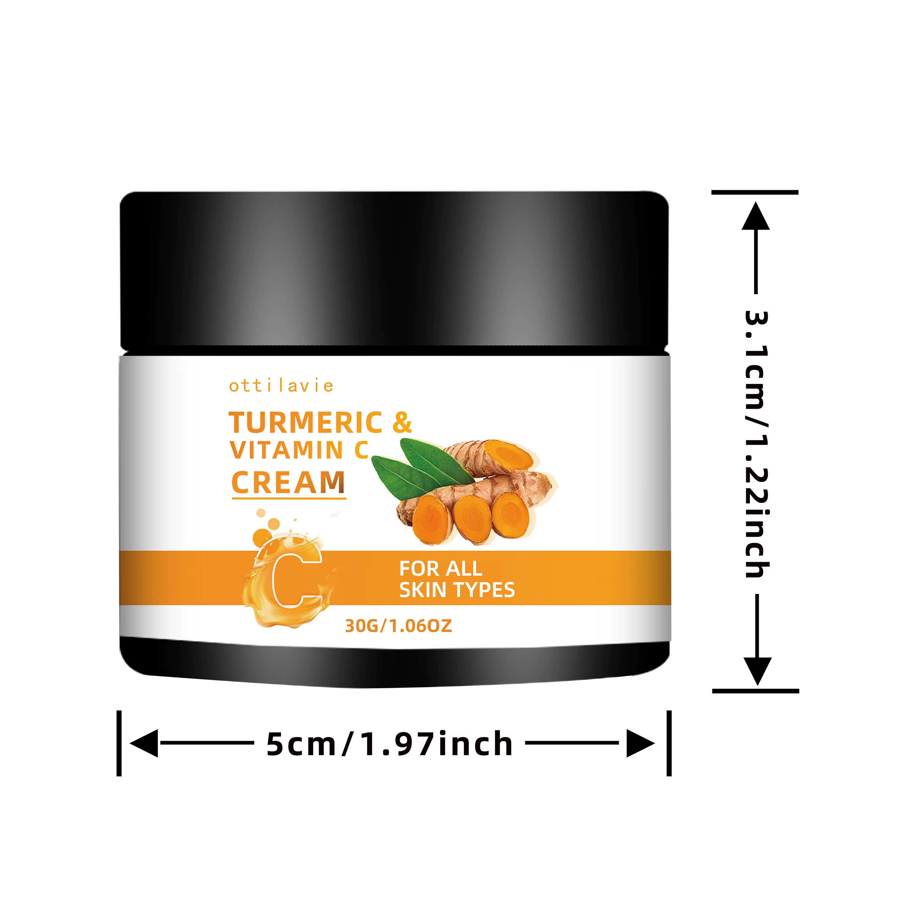 2 pièces ottilavie CRÈME DE CURCUMA ET DE VITAMINE C - Sans alcool, Sûre pour la peau sensible, Hydr