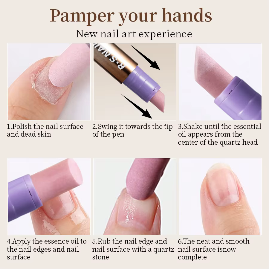 RSNAIL Stylo à huile pour cuticules 3 en 1 avec poussoir à ongles en céramique pour ongles secs et e