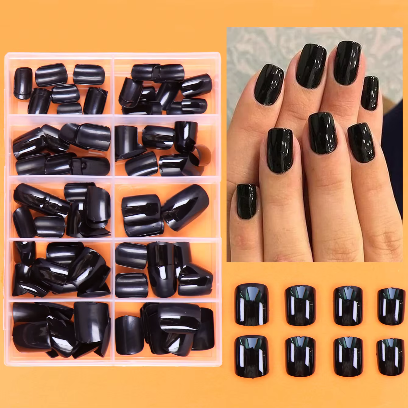 Faux ongles carrés noirs moyens, adaptés aux filles et aux femmes, cadeau et N64.Supplies & Wholesal