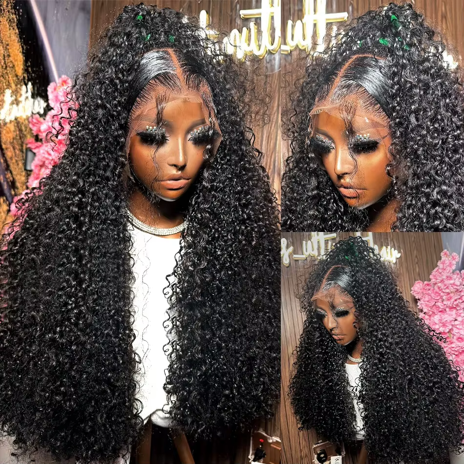 Perruque Full Lace Wig 360 naturelle bouclée, cheveux humains, Deep Water Wave, 13x4, 34 32 30 pouce