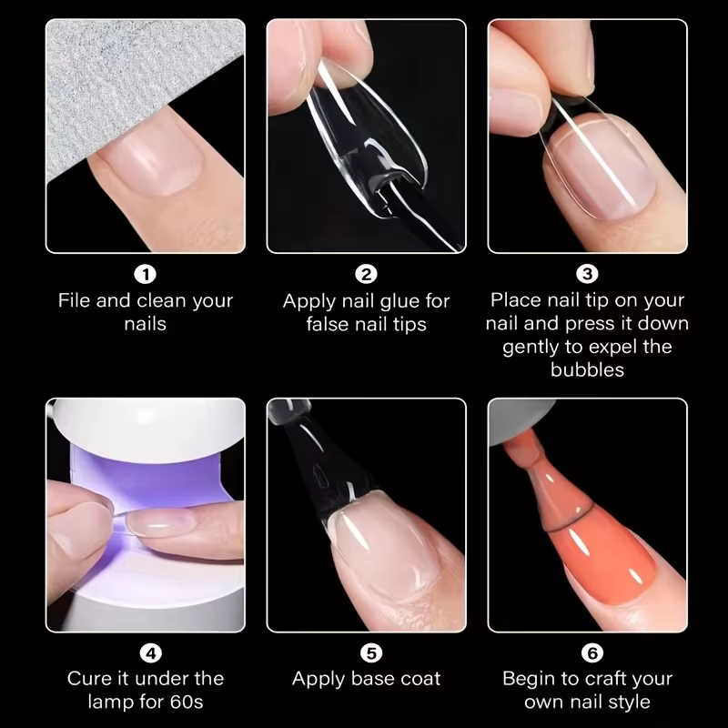 Ensemble d'autocollants pour ongles transparents de 120 pièces, comprenant 12 tailles telles que des