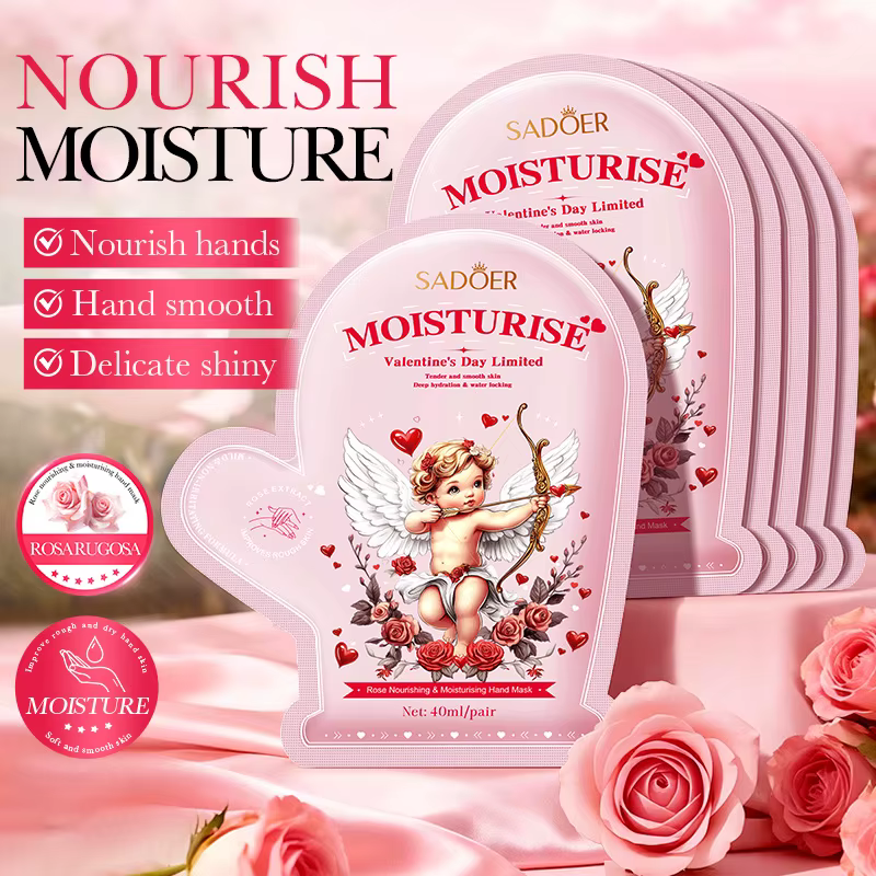 5 paires de masques hydratants pour les mains SADOER Cupid Rose, hydratation profonde, maintien de l