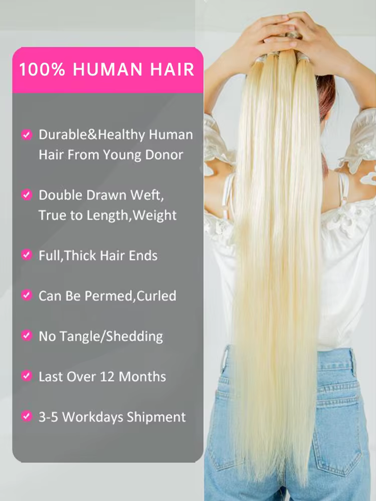 Tissage en Lot Brésilien Naturel Remy Lisse Blond Miel, Extension de Cheveux Humains, 36 38 40 Pouce