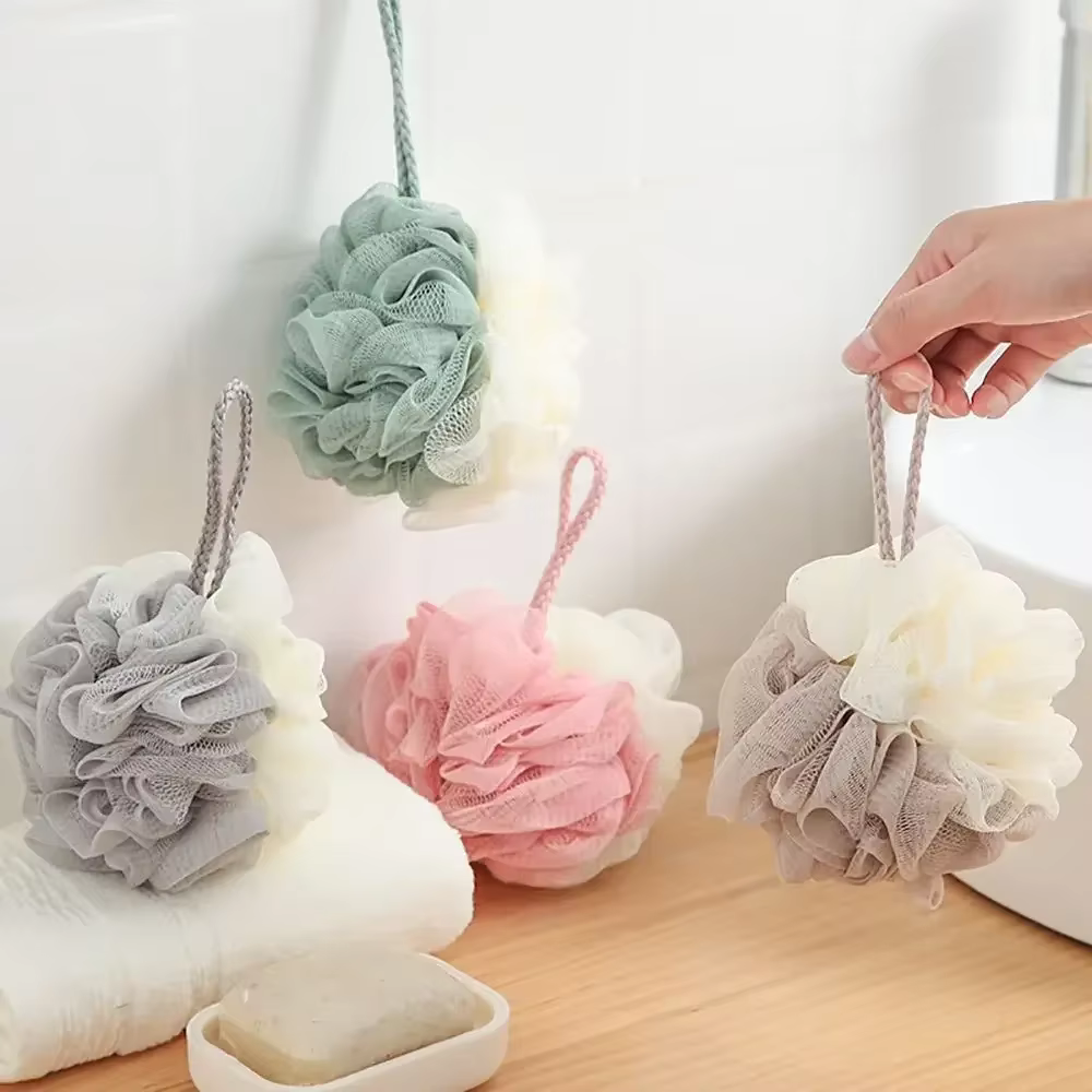 Éponge moussante en maille de douche douce, gommage corporel, brosse exfoliante pour le dos, nettoya