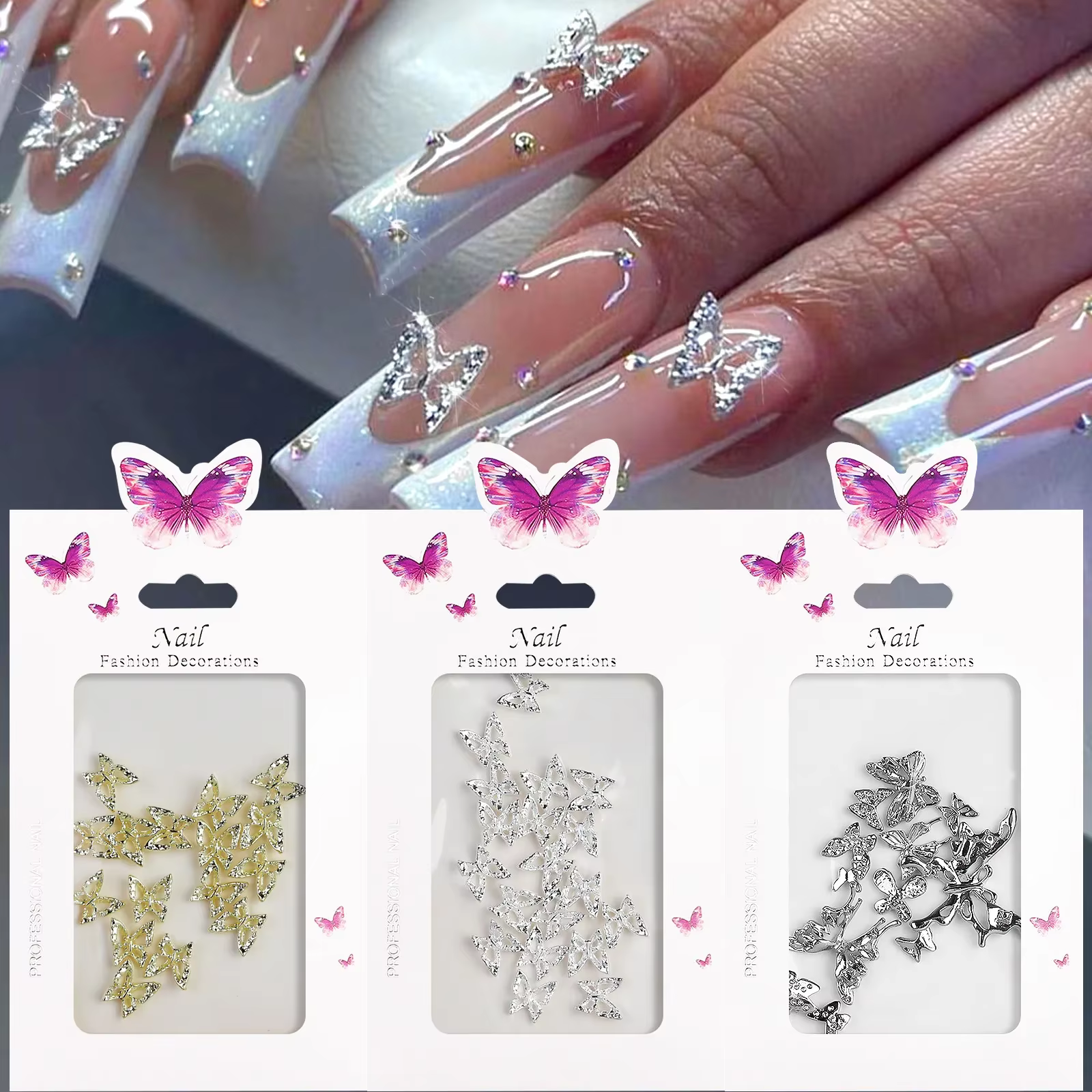 Strass papillon en alliage pour ongles, 20 pièces, stéréoscopique 3D, Nail Art de luxe, accessoires 