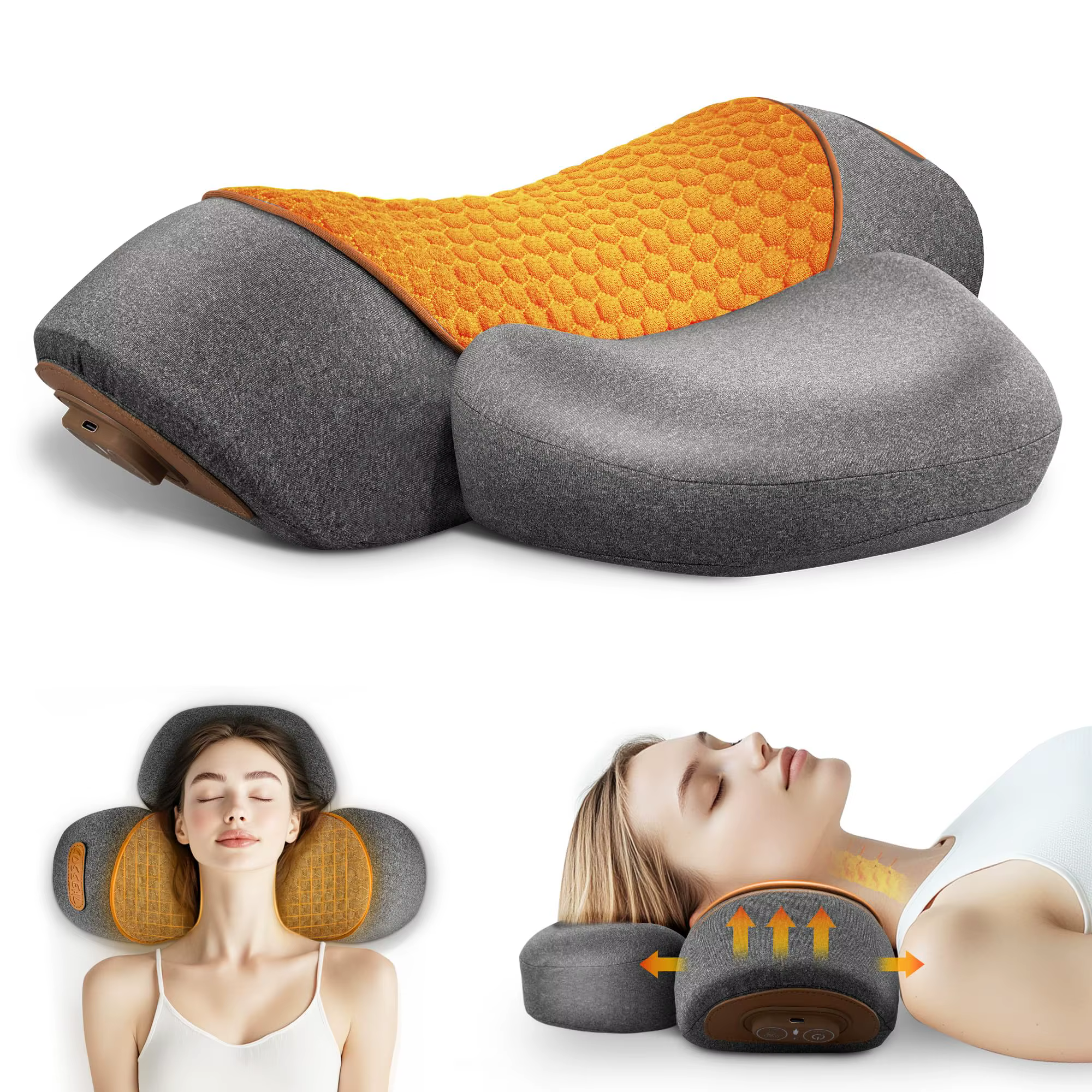 Masseur électrique de cou, oreiller Cervical, compresse chaude, extensible, chauffage, Vibration, or