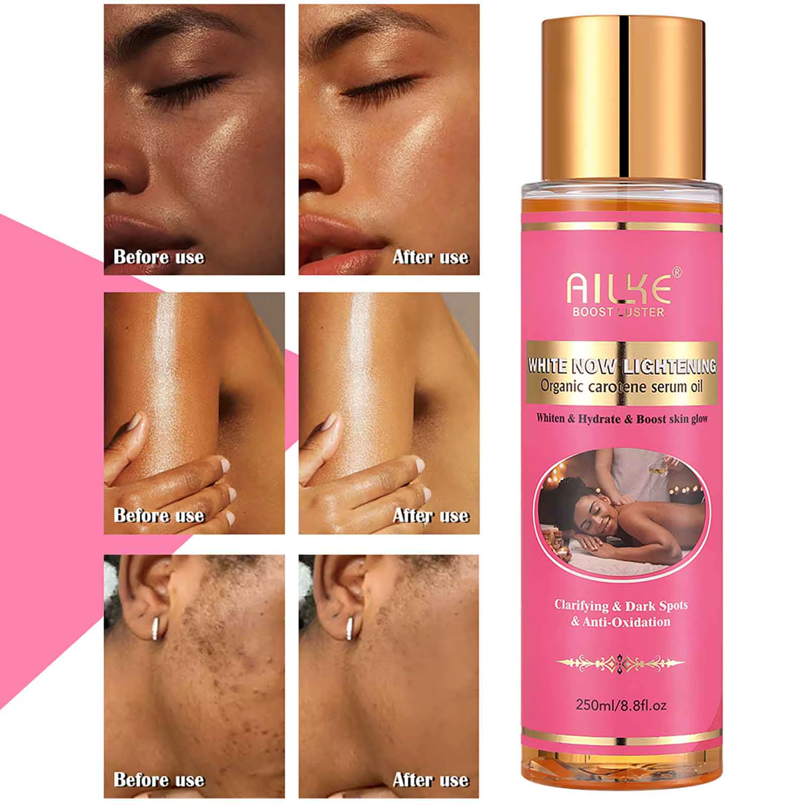 AILKE Sérum de carotène biologique huile corporelle éclaircissante, peau lisse, hydratant, avec vita