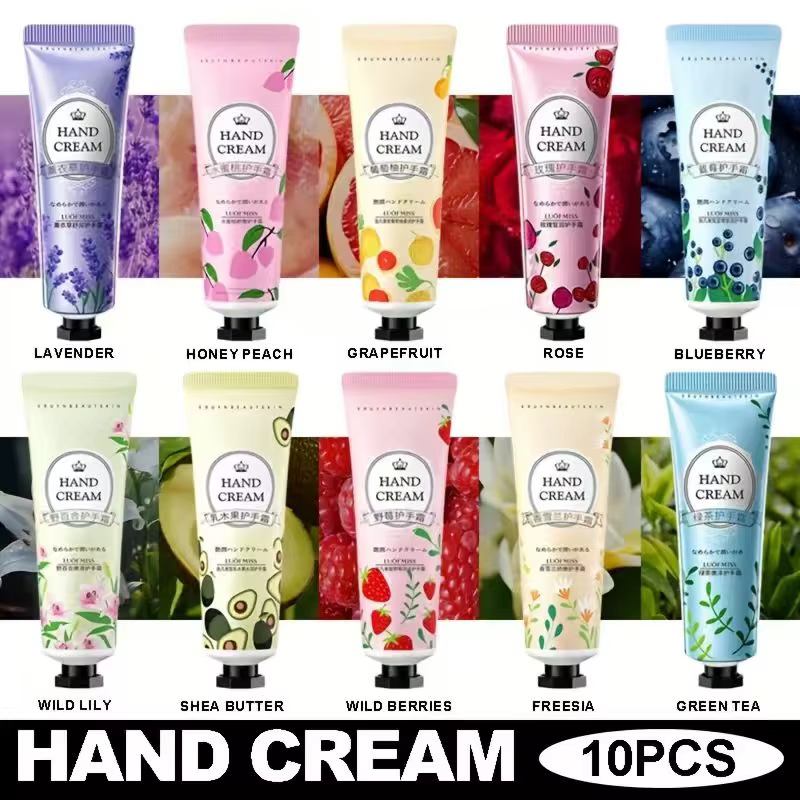 Crème pour les mains florale aux fruits, 10 options de saveur différentes, crème hydratante anti-fis