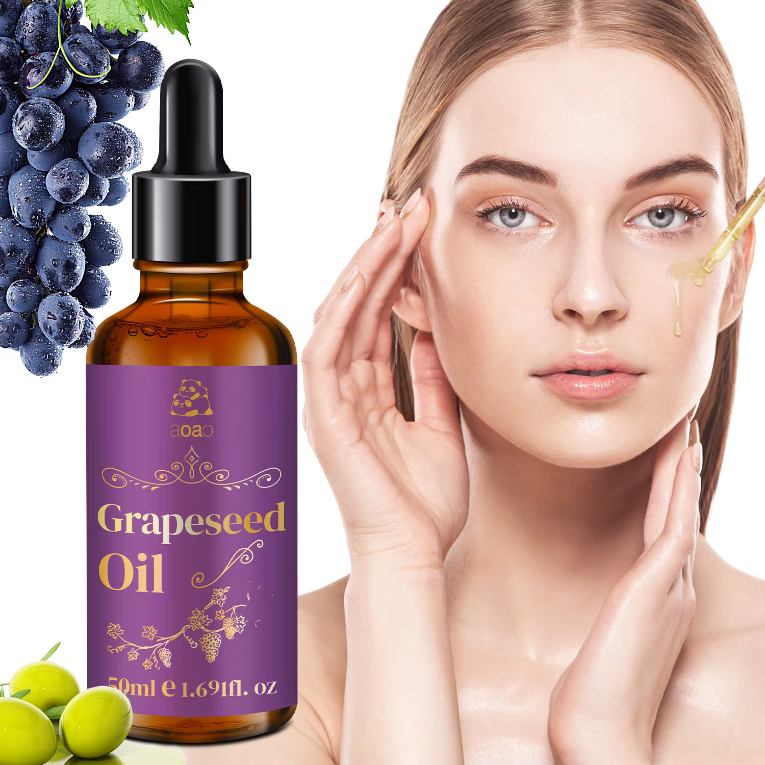 Huile de pépins de raisin adaptée pour le visage, le corps et les cheveux, parfaite pour le massage,
