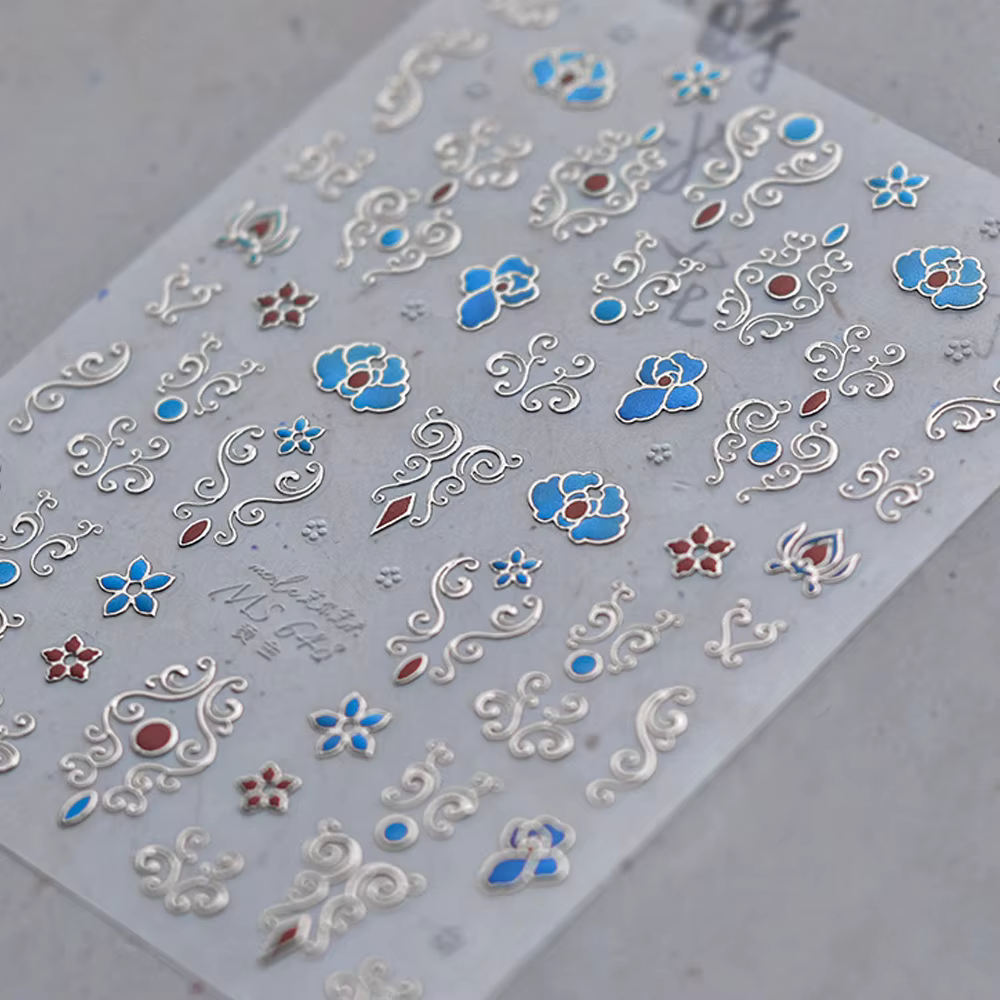 Autocollants pour Nail Art, estampage à chaud, motifs d'or et d'argent, Totem de perles 5D de Style 