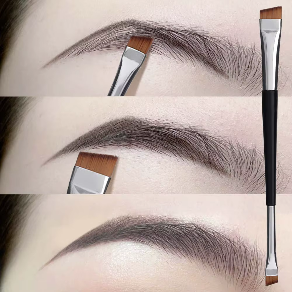 Brosse à sourcils professionnelle, Eyeliner, lame à tête plate coudée, pinceaux de maquillage pour C