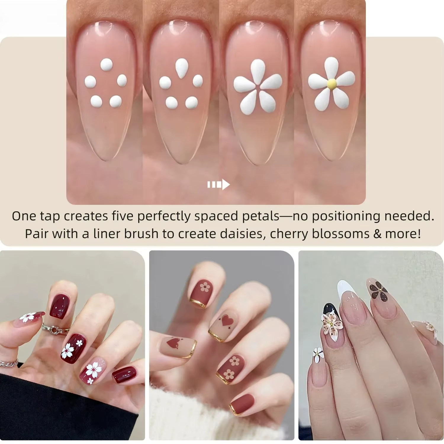 Stylo à points pour nail art à 5 pétales, pointe fine, pinceaux pour strass, manche pailleté, outils