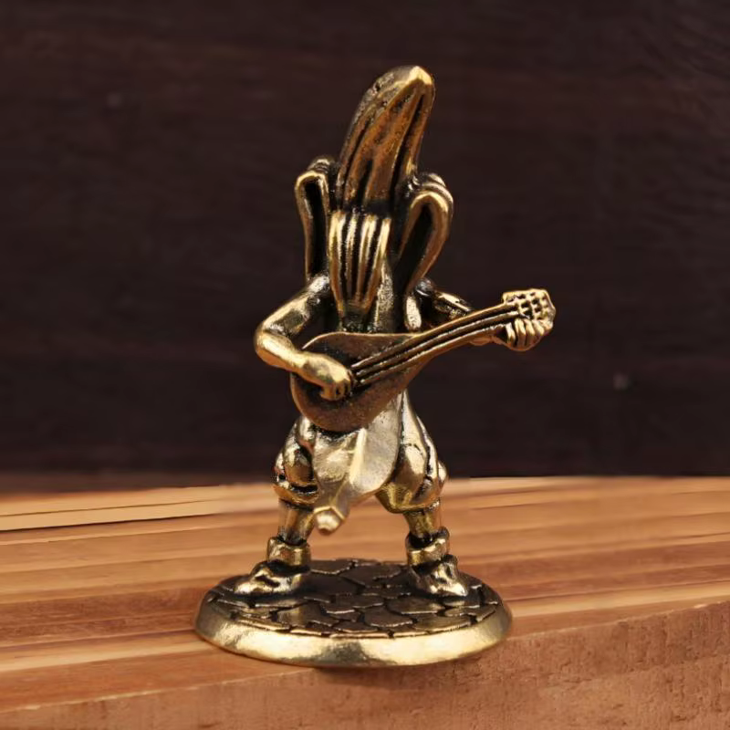 Figurine de joueur de guitare banane en laiton, Vintage, faite à la main, banane de samouraï pour ho