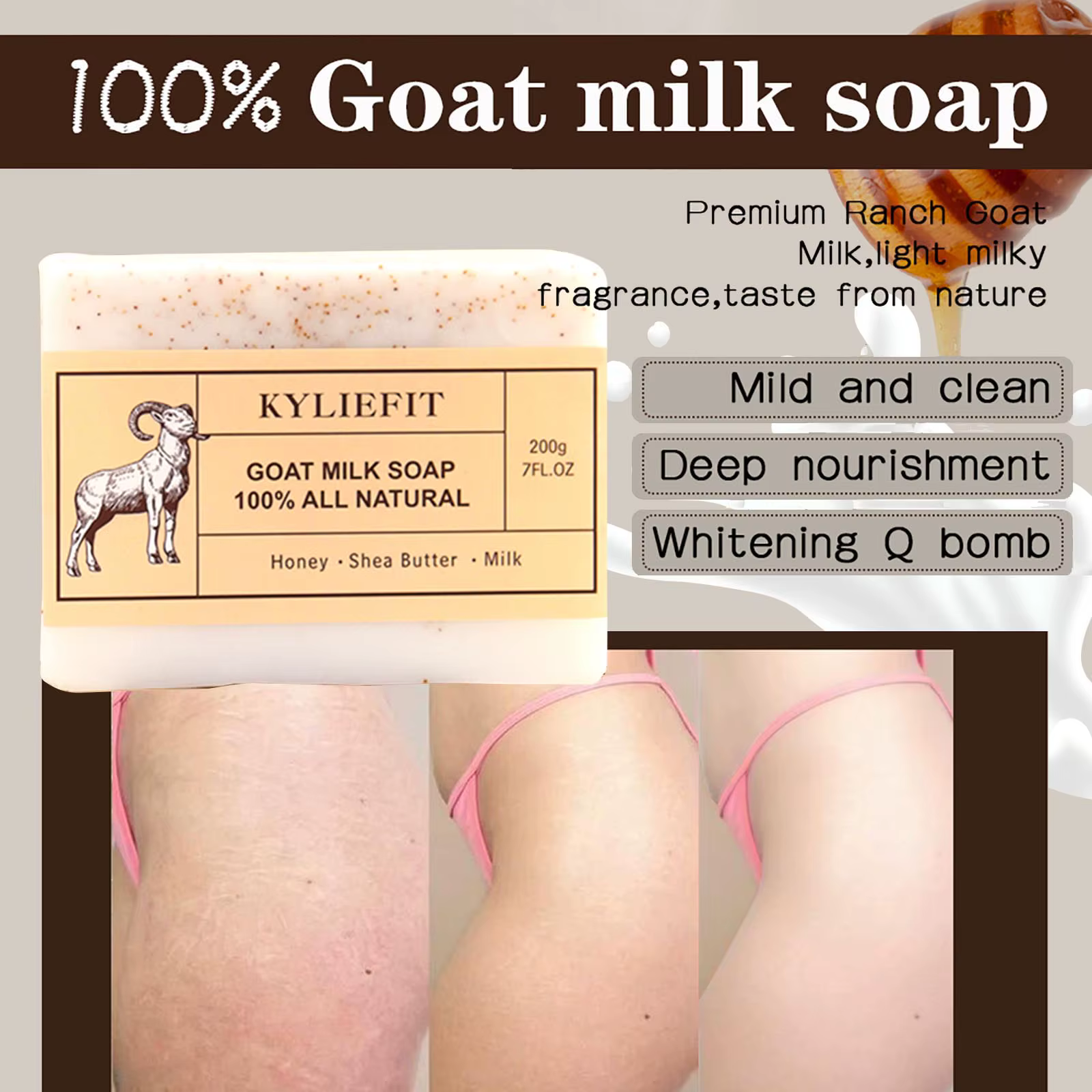 Barre de lait de chèvre bio pour tous les types de peau, naturel, blanchissant, nourrissant, poupée 