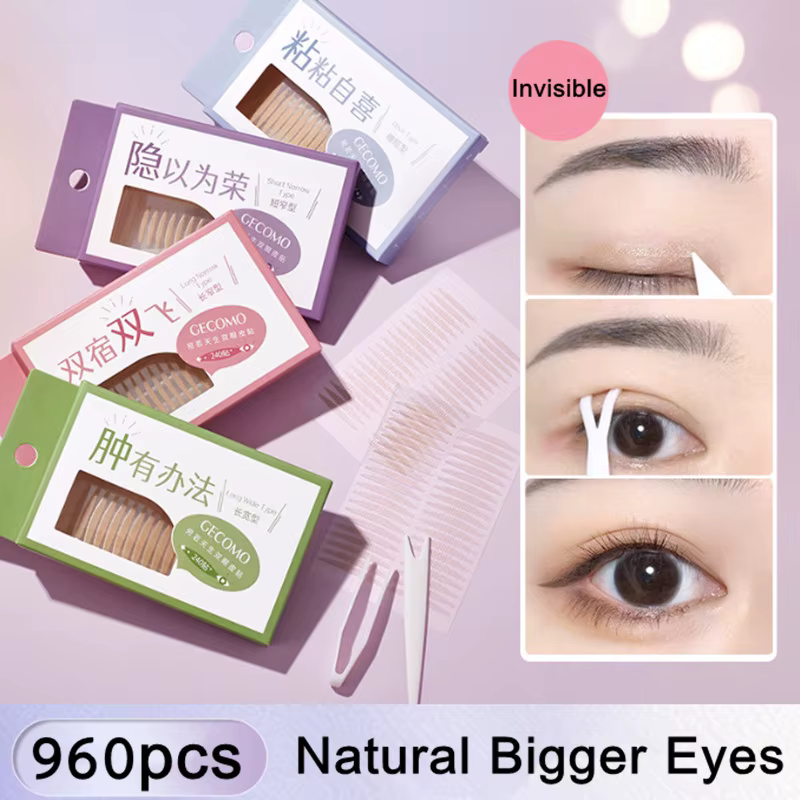 Autocollant Invisible Double paupière, 960 pièces, pâte auto-adhésive Double pli longue durée, Beige