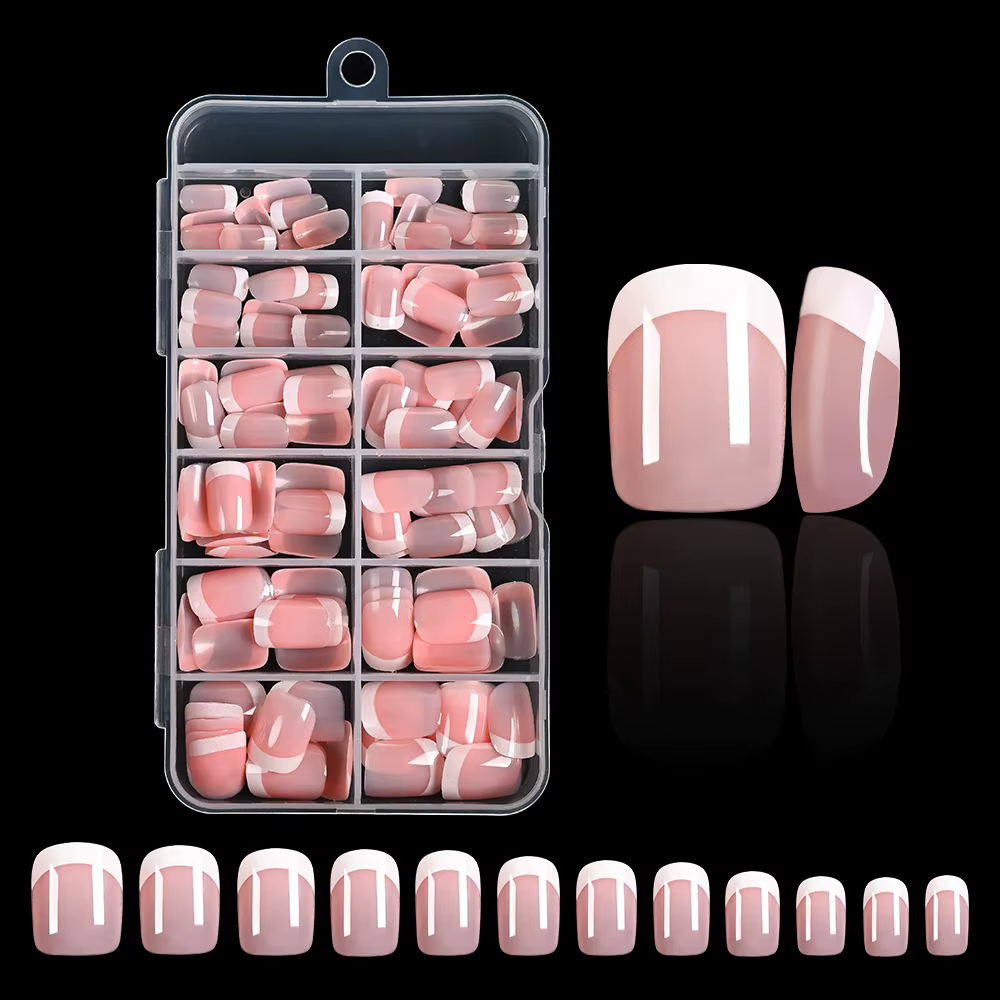 120 pièces rose français court carré faux ongles 12 tailles couverture complète presse sur ongles po