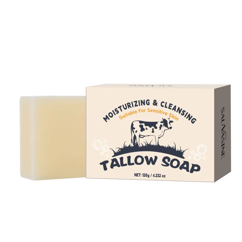 Barre de savon Tallow de bœuf faite à la main, 120g, lavage du visage et du corps, hydratant pour la