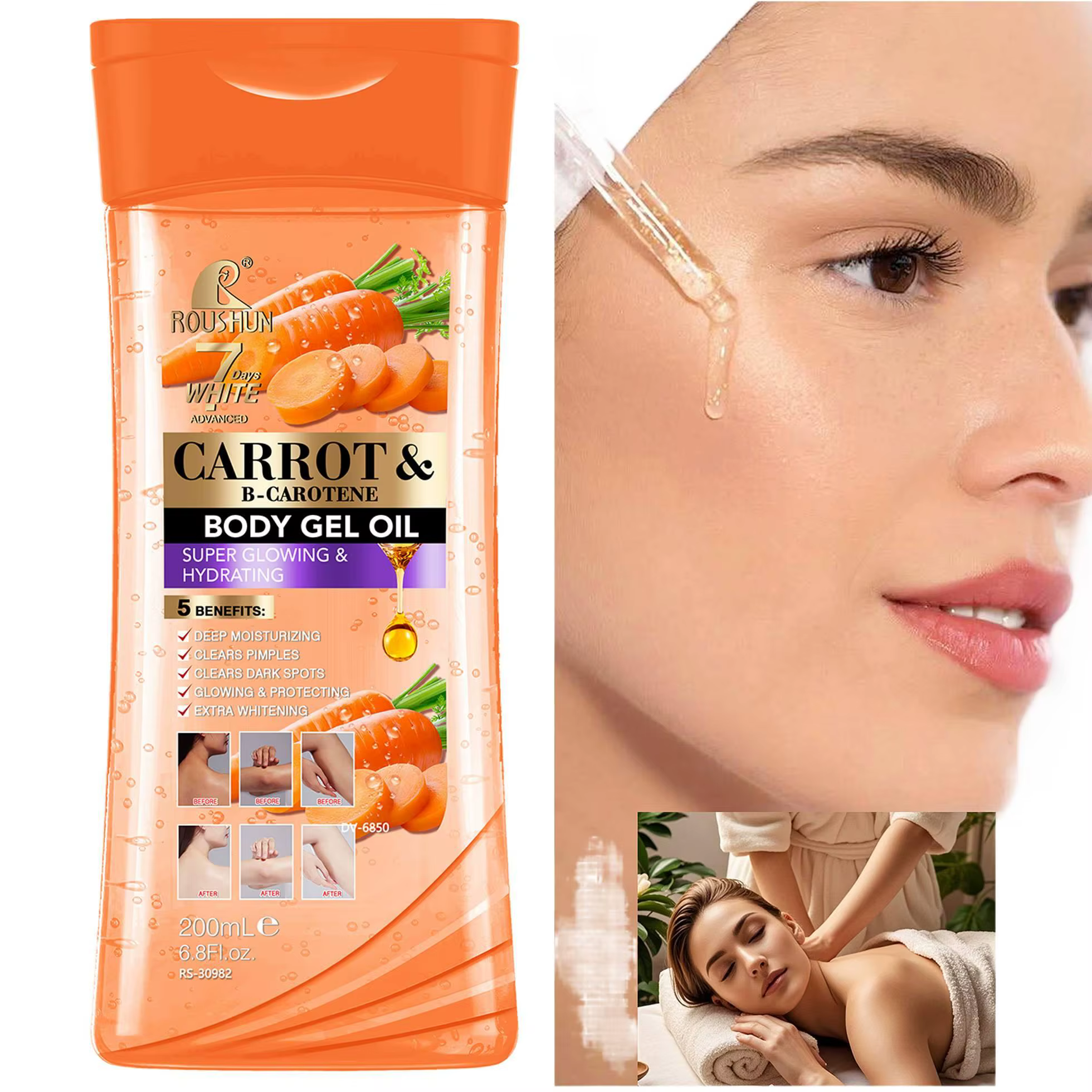 200ML CARROT B-CAROTENE BODY GEL OIL Huile corporelle essentielle hydratante unisexe pour le soin co